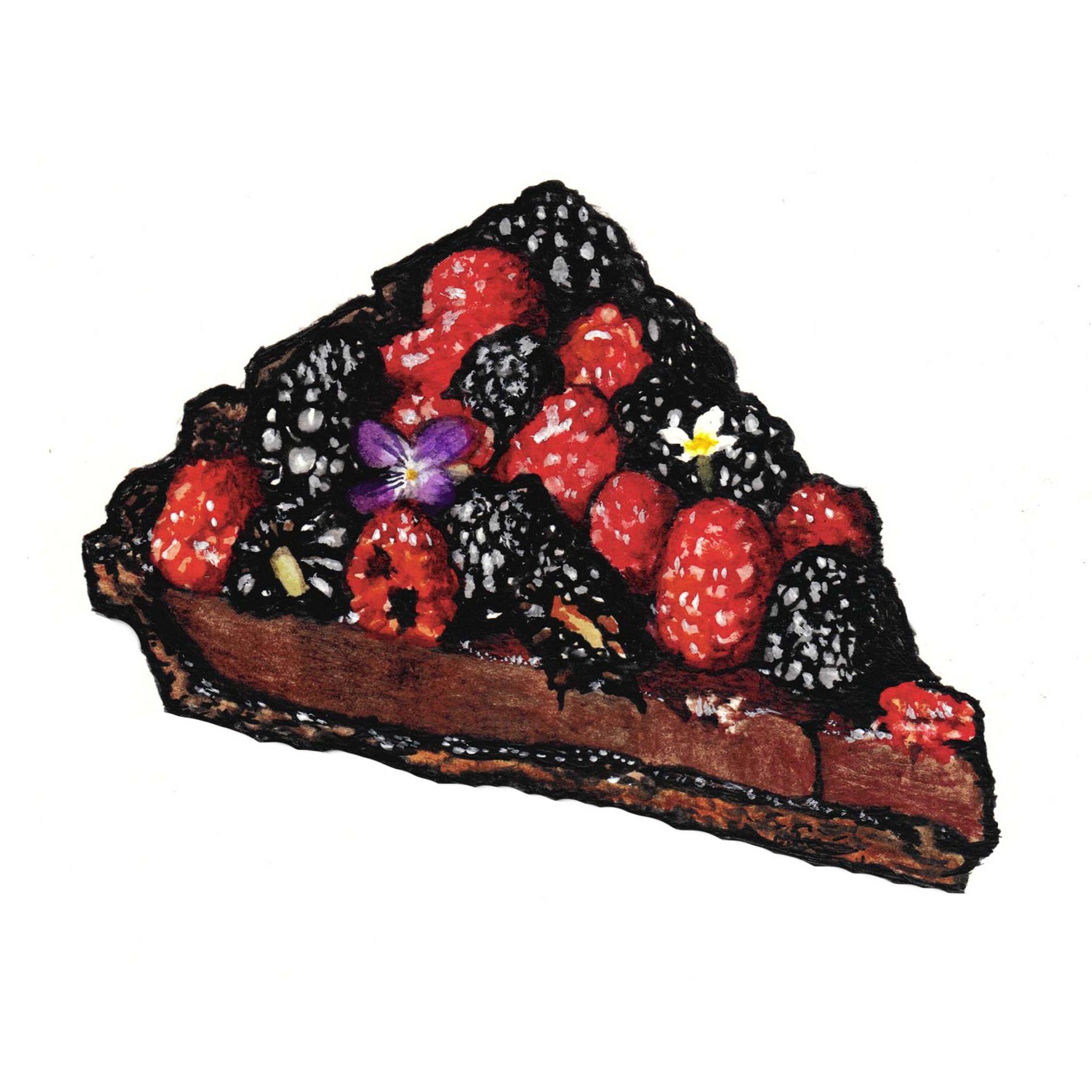 Chocolate Berry Tart Watercolor Painting